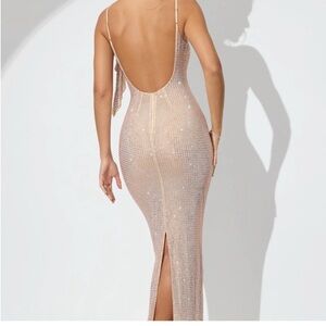 Oh Polly Backless Sequin Dress in Cream